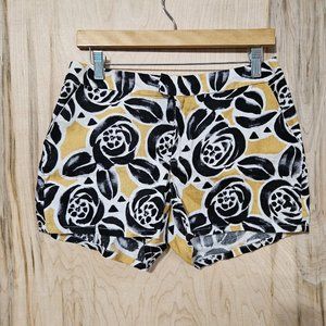 Lucky Brand Womens Mustard and Black Floral Linen Casual Shorts Size 4